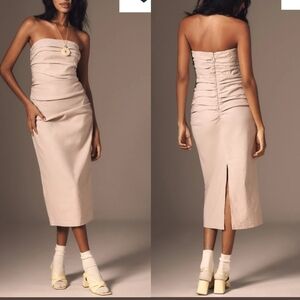 Anthropologie The Soleil Slim Strapless Ruched Dress Size XSP beige